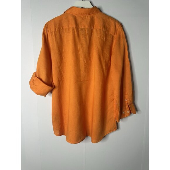 Lauren Ralph Lauren Orange Linen Button Down Popover 3/4 Sleeve Top Womens Sz L - Picture 4 of 10